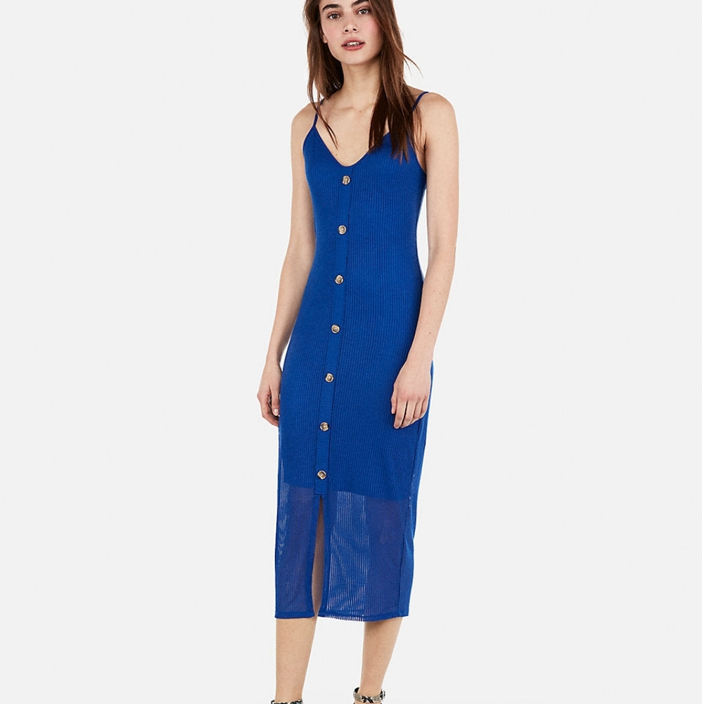 LAST CHANCE Express Button Ribbed Button Front Midi Dress
